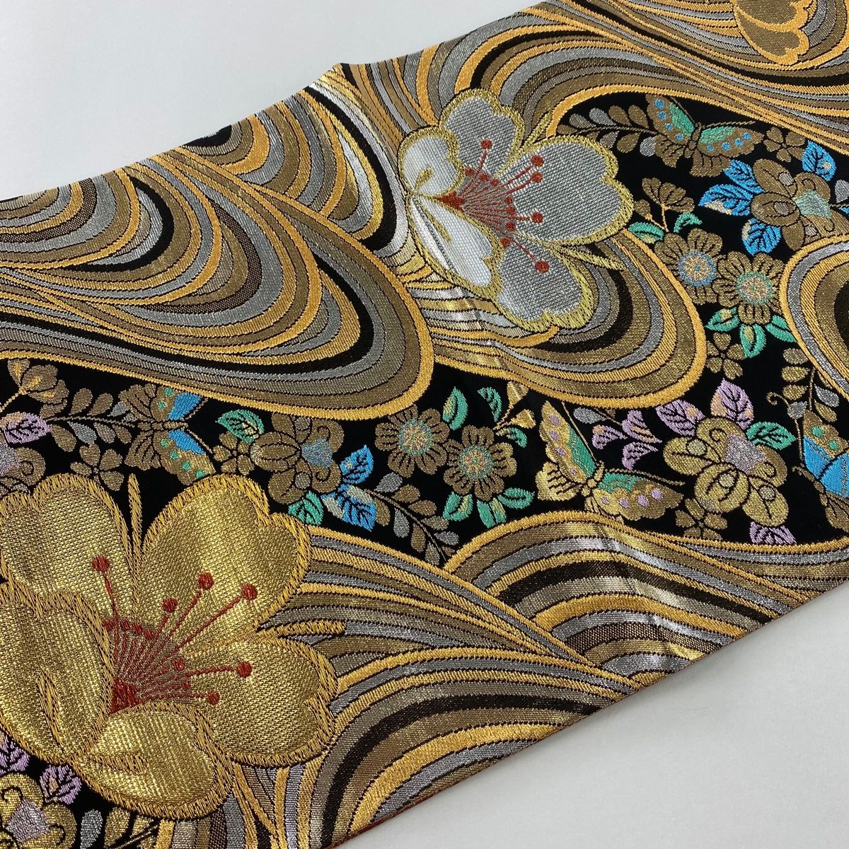 期間限定キャンペーン 波 桜 秀品 袋帯 金糸 メルカリ - 【中古】 正絹 六通 黒 箔 着物・浴衣
