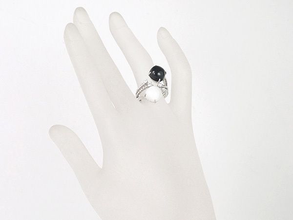 オニキス カルセドニー ダイヤモンド/0.42ct リング 13号 K18WG オニキス カルセドニー ダイヤモンド/0.42ct リング 13号 K18WG