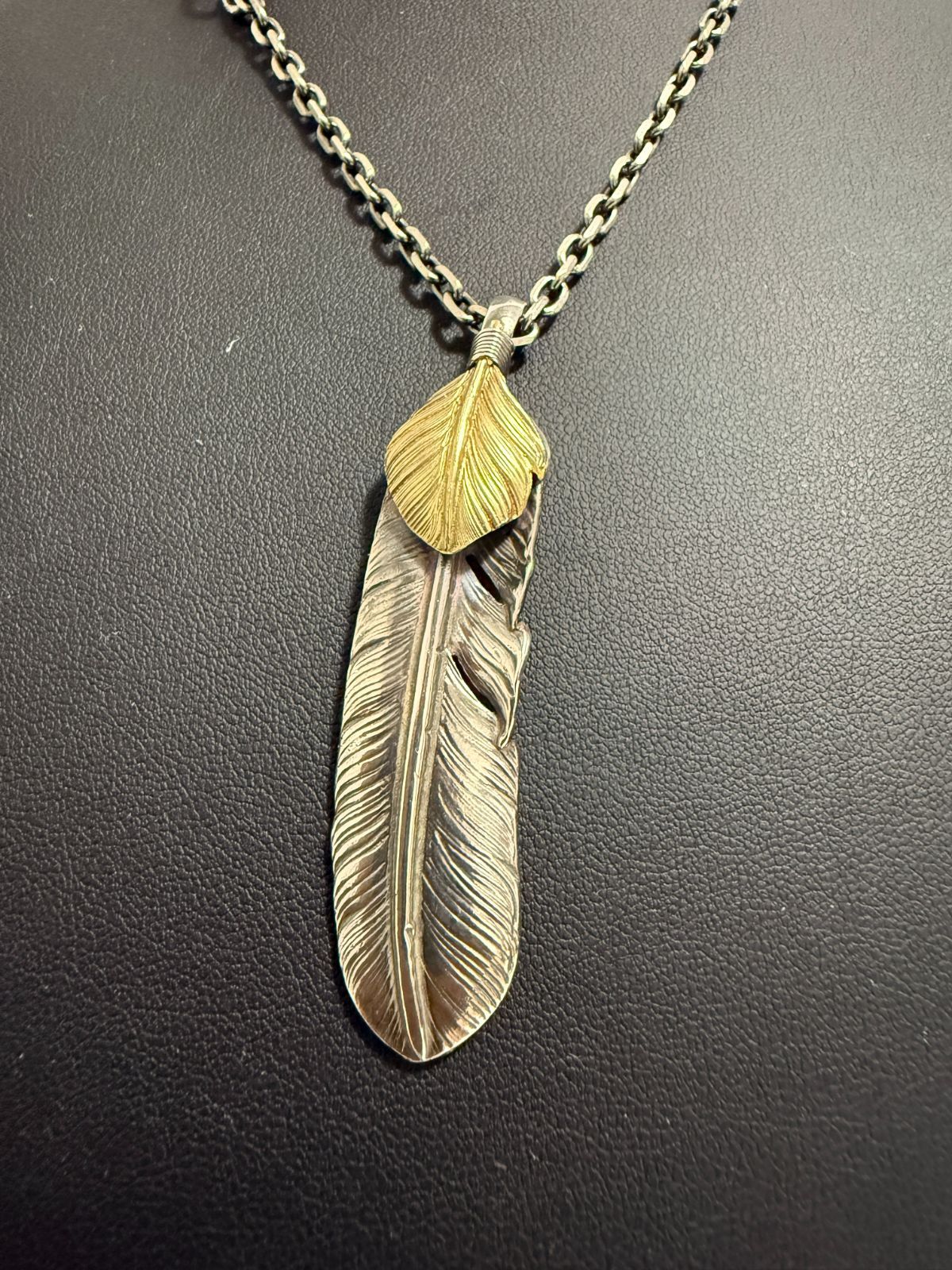 上金特大＆プレーン特大フェザーネックレス 角細チェーン付 イーグル