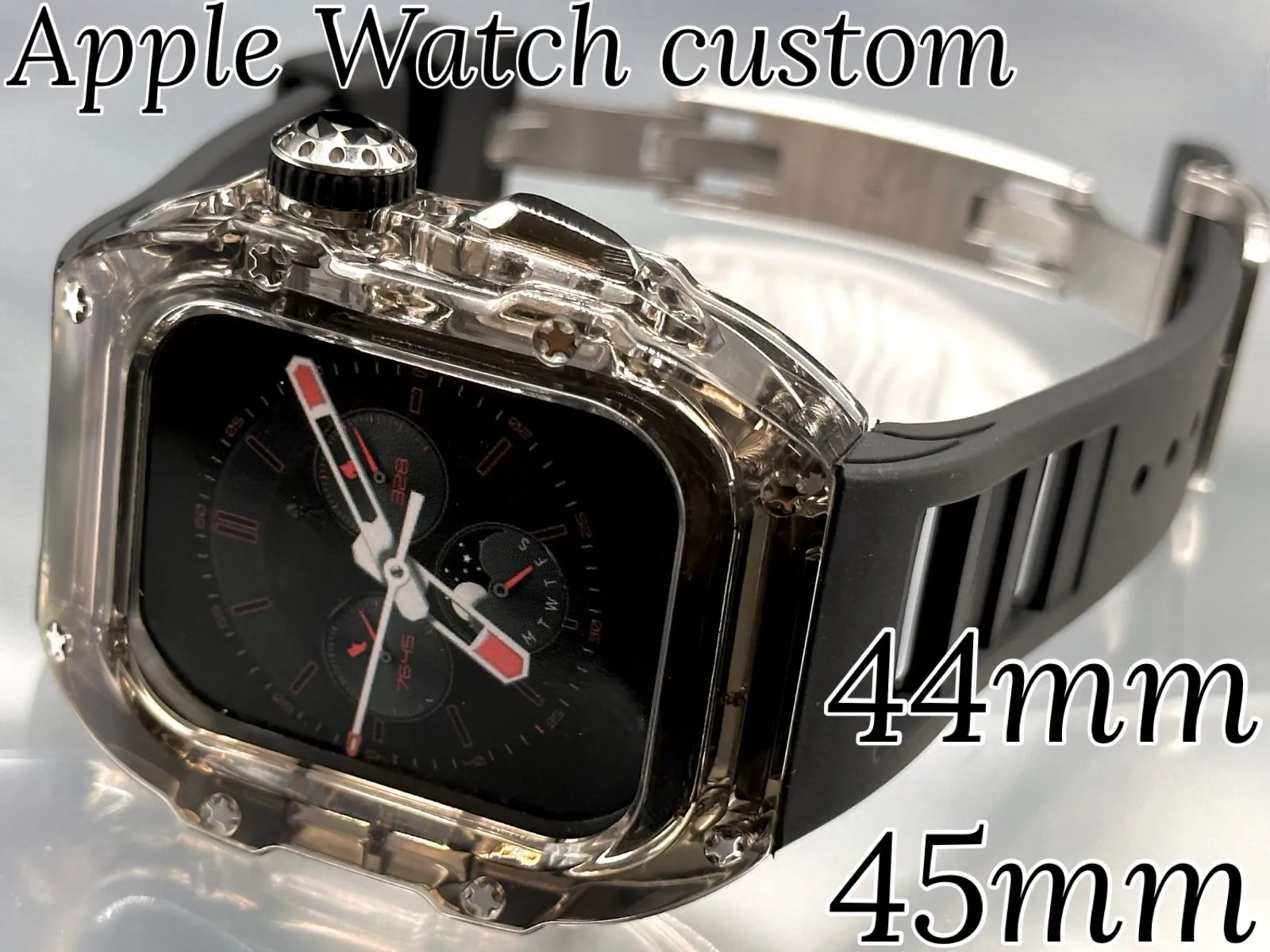 45mm☆Apple Watchバンド ラバーベルト カバー クリアケースST