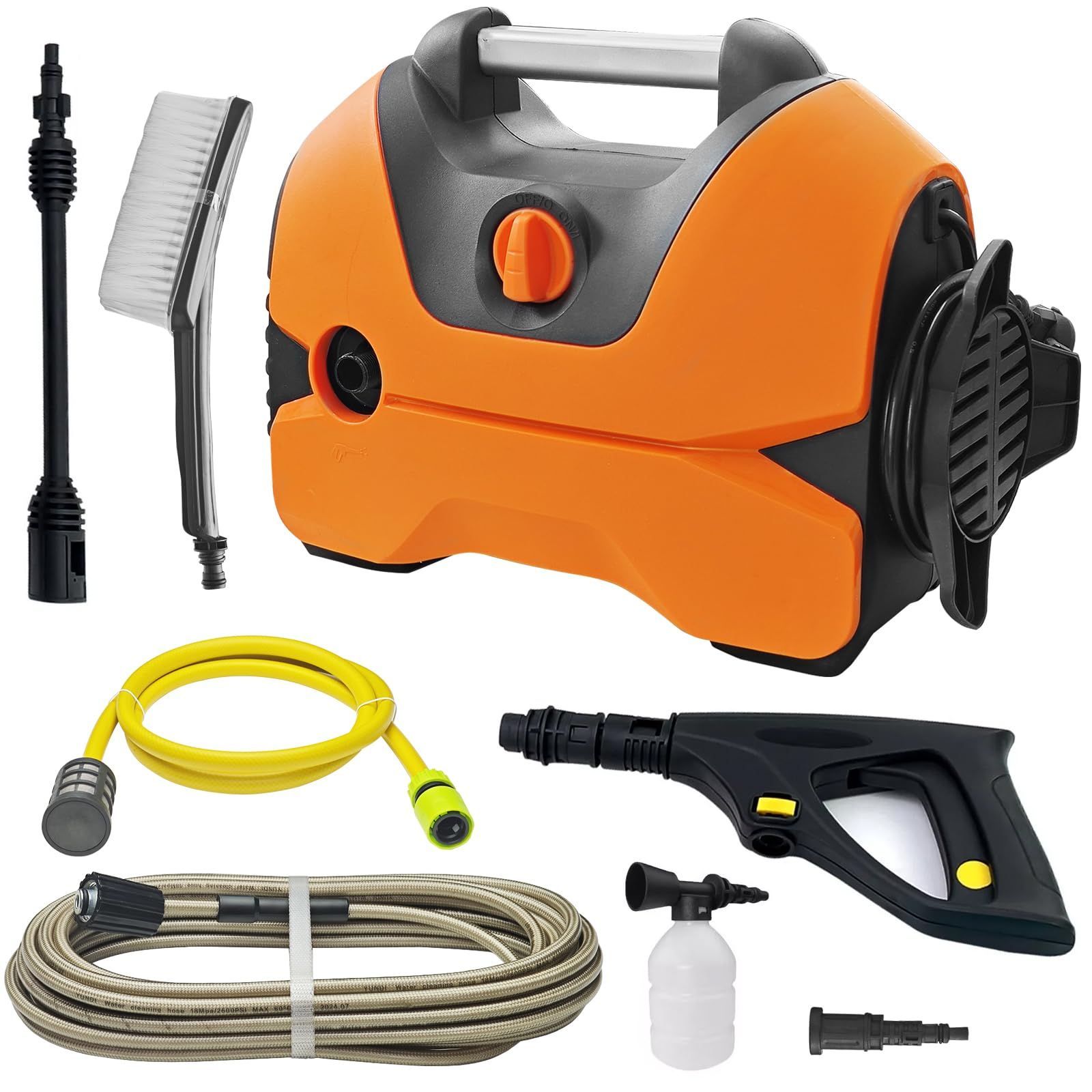 Color Orange AUPETEK 高圧洗浄機 軽量 小型 洗車 家庭用 電源コード式 コンパクト収納 持ち運び便利 簡単接続 付属品充実 洗車 庭 外壁階段 玄関 浴室 年末大掃除 説明書付き オレンジ