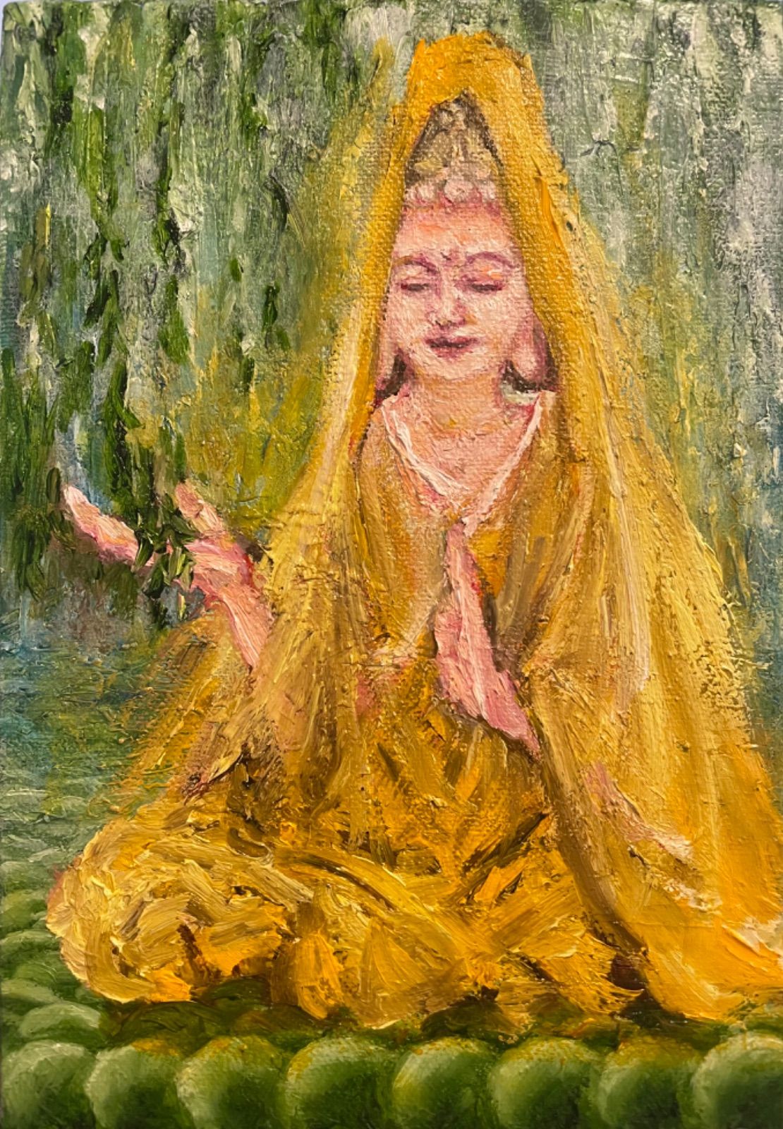 きき2点セット 三十三観音『楊柳観音』油絵 真作/楽也/楊柳観音/岩上観音図/