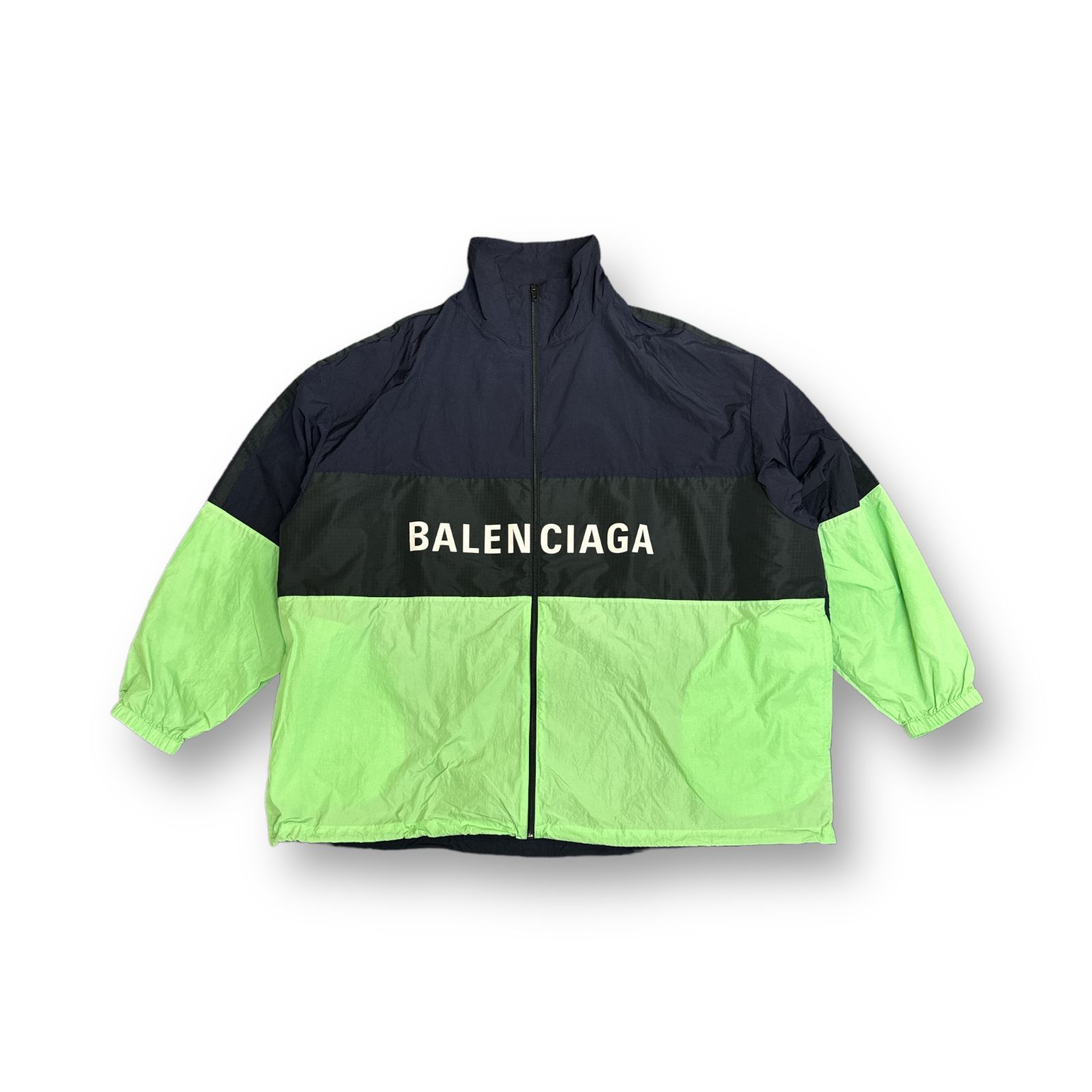 国内正規 BALENCIAGA 18AW ロゴナイロントラックジャケット バレンシアガ 528638 ネイビー × ブラック × グリーン 38  71262A6 - メルカリ