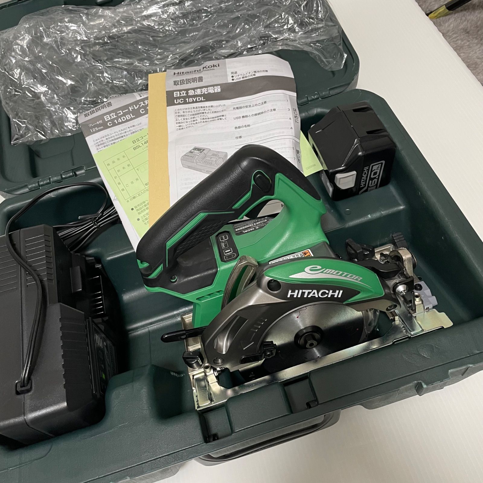 HiKOKI ハイコーキ 旧日立工機 18V コードレス丸のこ 充電式 刃径125mm C18DBL LYPK 6.0Ahリチウムイオン電池 急速充電器 ケース付
