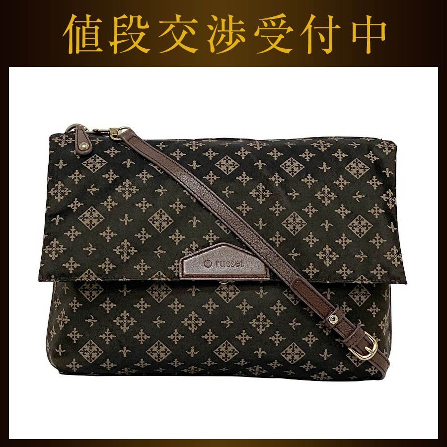 ラシット ショルダーバッグ ブラウン 斜め掛け ナイロン レザー 中古