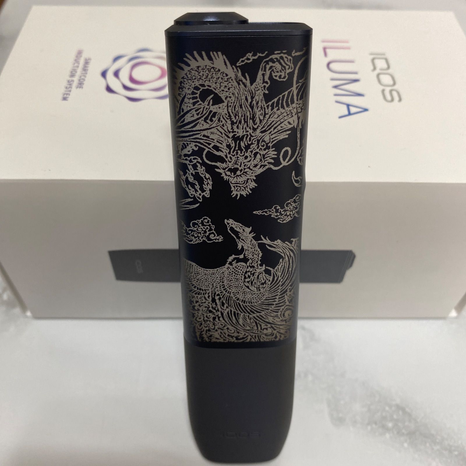 １iQOS ILUMA ｉone 黒　レーザー加工　アイコス イルマ ｉワン　龍 風神 雷神 龍 デザイン レーザー加工 iQOS ILUMA i ONE アイコス