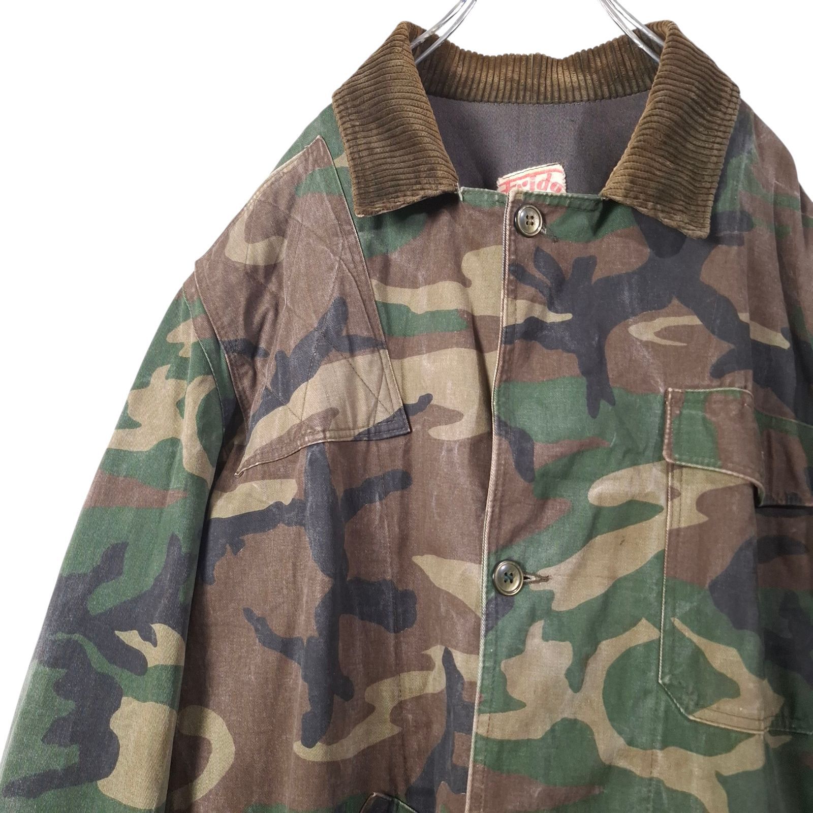 70s-80s Frida コーデュロイ襟 カモフラ 迷彩 ガンパッチ ハンティングジャケット メンズXL相当
