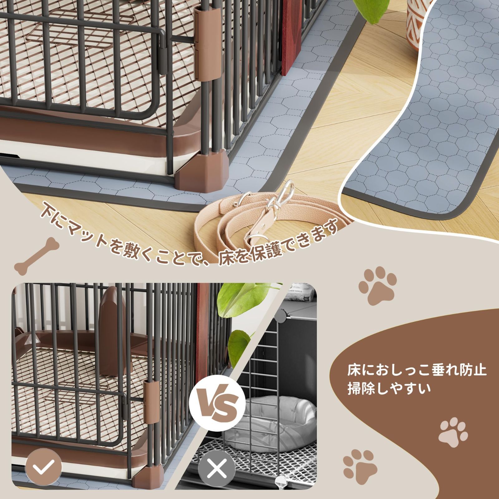 Petnniko 犬 ケージ ペットケージ 犬サークル 幅146×奥行68×高さ70cm 小中大型犬用 木製 室内 トイレ付き マット付き 屋根付き トイレトレーニング出来る 仕切 組立簡単 掃除しやすい (ブラック＋レッド)