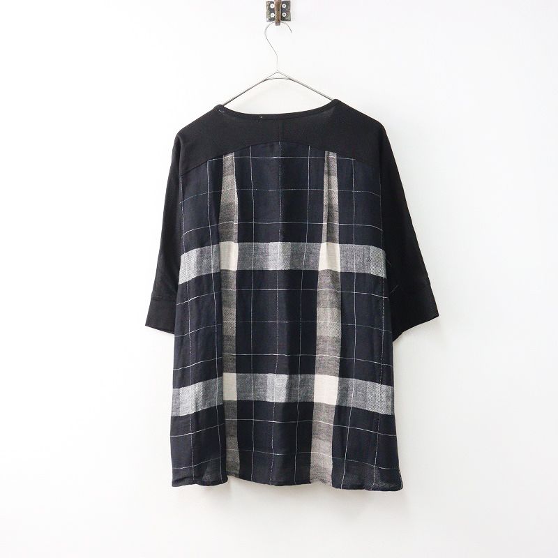 ❤︎ビアズリー❤︎ リネンチェックコンビカットソー　ブラック BEARDSLEY（ビアズリー）の「リネンチェックコンビカットソー（T