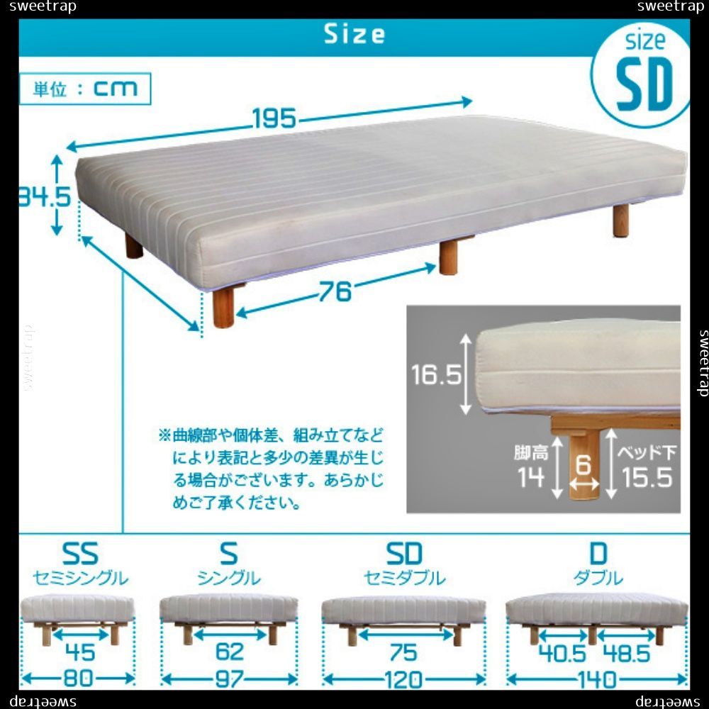 新発想で搬入も組立カンタン ほどよい弾力 脚付きロールマットレス ボンネルコイルスプリング Unite -Raide- -ユニテ ライド- セミダブルサイズ