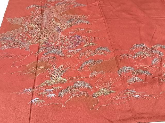 平和屋着物▽訪問着 単衣 女人風景花文 金彩 正絹 逸品 CAAU3793xi