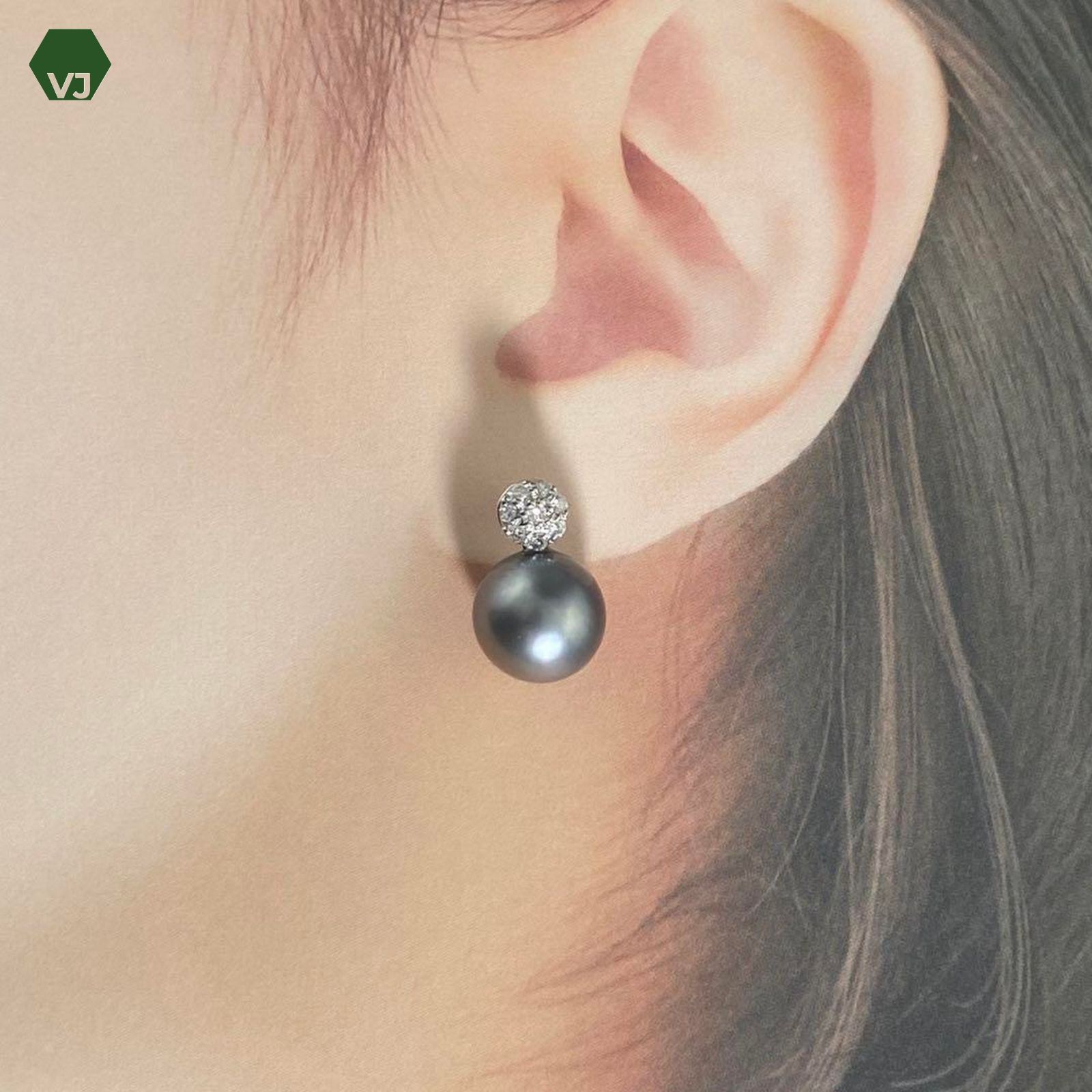 19-17】パール ダイヤモンド ピアス D0.24ct【中古】【K18WG】☆By 