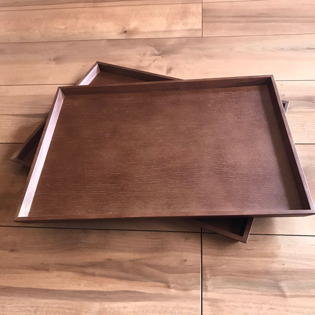 木製トレー 2枚セット  木 トレイ お盆 お食事トレイ  スタッキング 新品 木製トレー 2枚セット 木 トレイ お盆 お食事トレイ