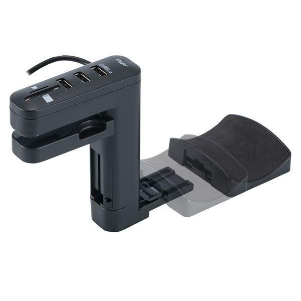 Digio2 USB 3ポートハブ+カードリーダー付 ヘッドフォンフック HPH-002BK