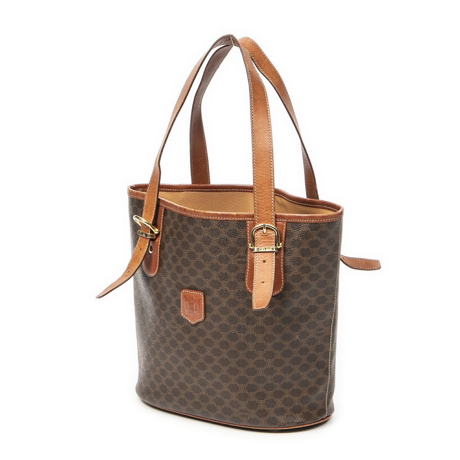 CELINE セリーヌバケツ型トートバッグ茶色マカダムPVCキャンバスAB