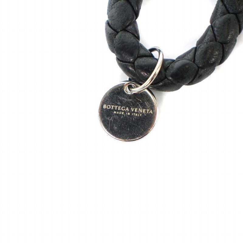 ボッテガ ブラックレザー編み込みキーホルダー BOTTEGA VENETA