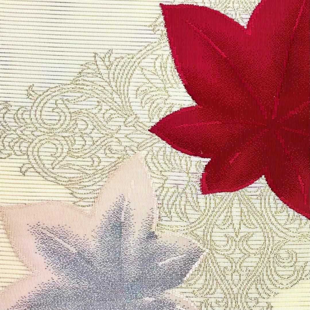 夏帯 名古屋帯 絽 じゅらく 紅葉 花唐草模様 薄淡黄色 O-3826 - メルカリ 