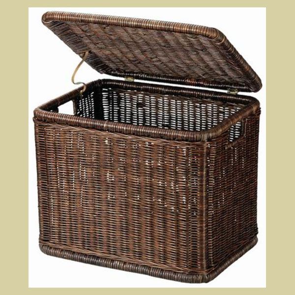 昭和レトロ 蓋付きラタンバスケット 収納ベンチ ランドリーバスケット