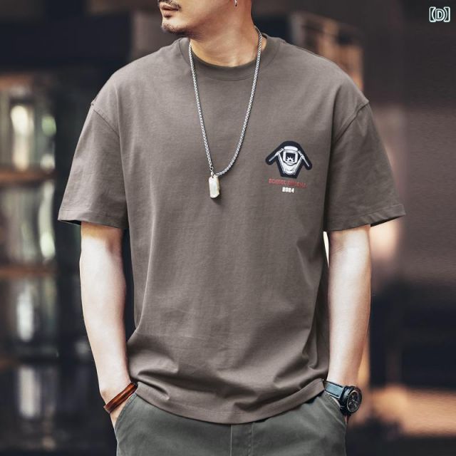 最新型 4XL 5kg メンズ ファッション 服 男性用 オシャレ シンプル 大人 かっこいい 大きいサイズ ストリート 紳士服 グリーン アメリカン レトロ 半袖 T シャツ 夏 ヘビーウェイト カジュアル 半袖 トップス