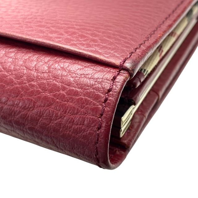バーバリー ノバチェック がま口 長財布 財布 二つ折り財布 折り財布 ロングウォレット レザー レッド ロゴ BURBERRY
