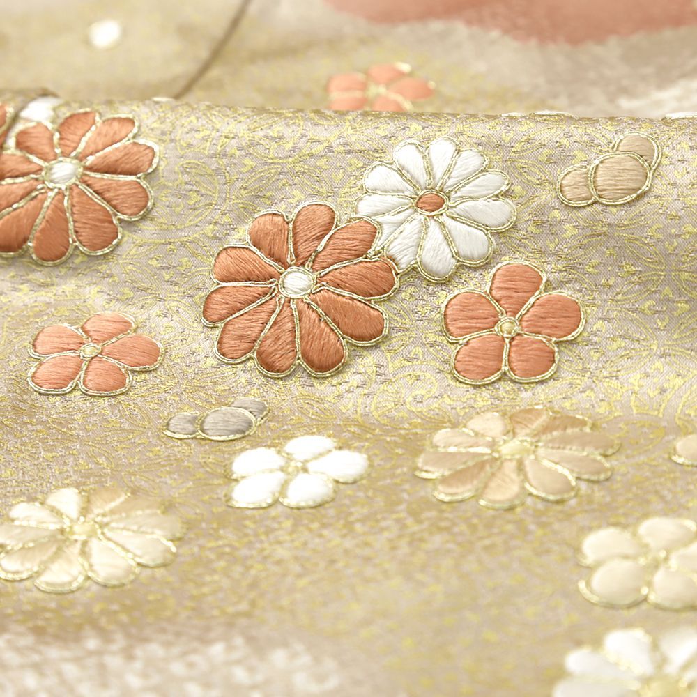袋帯 十日町 青柳謹製【大喜百花】菊 刺繍 銀通し 絞り お太鼓柄