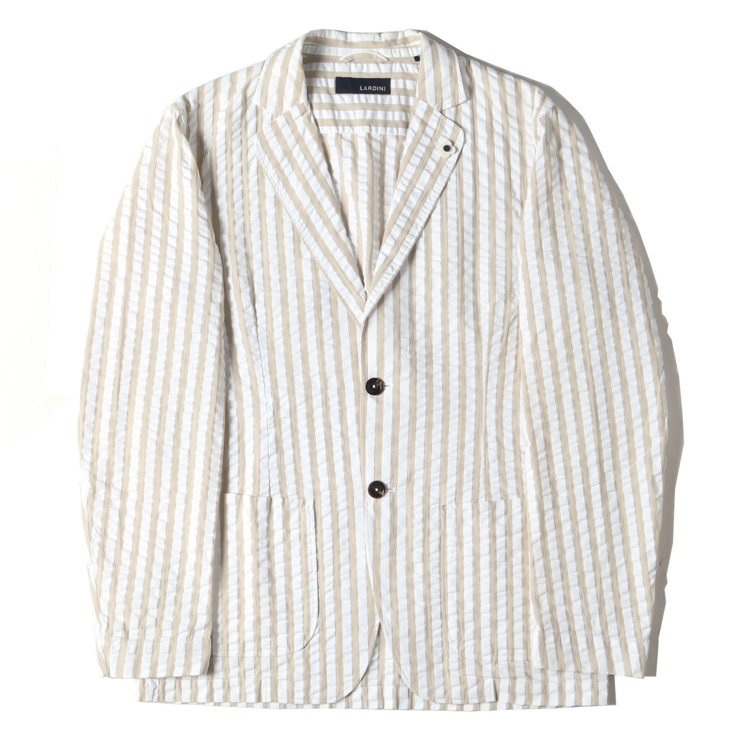 ラルディーニ テーラードジャケット ブートニエール ダブル シアサッカー ブルー LARDINI ラルディーニ ジャケット ブートニエール付き ストライプ シア