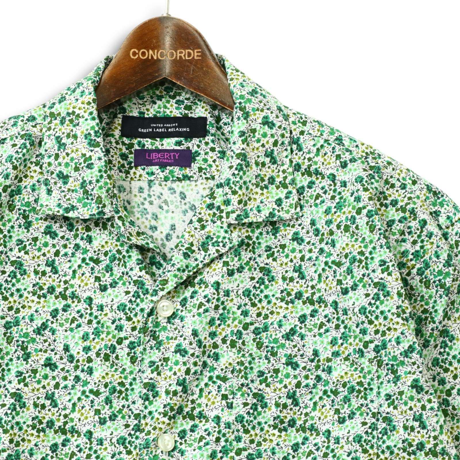 ユナイテッドアローズ Pink Label BASIC UNITED ARROWS 開襟 シャツ アロハ柄 半袖 ポケット 綿100% M ネイビー 紺×ベージュ 売れ筋商品|||レディース UNITED ARROWS ユナイテッドアローズ Pink Label BASIC 開襟