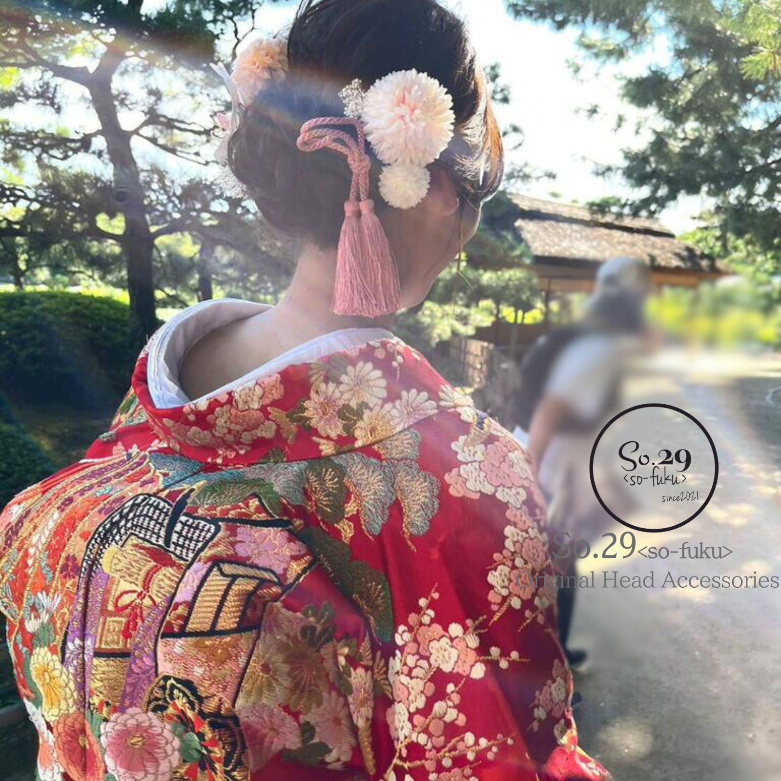 胡蝶蘭と鶴の水引の髪飾り（ホワイトピンク）｜結婚式 成人式 卒業式