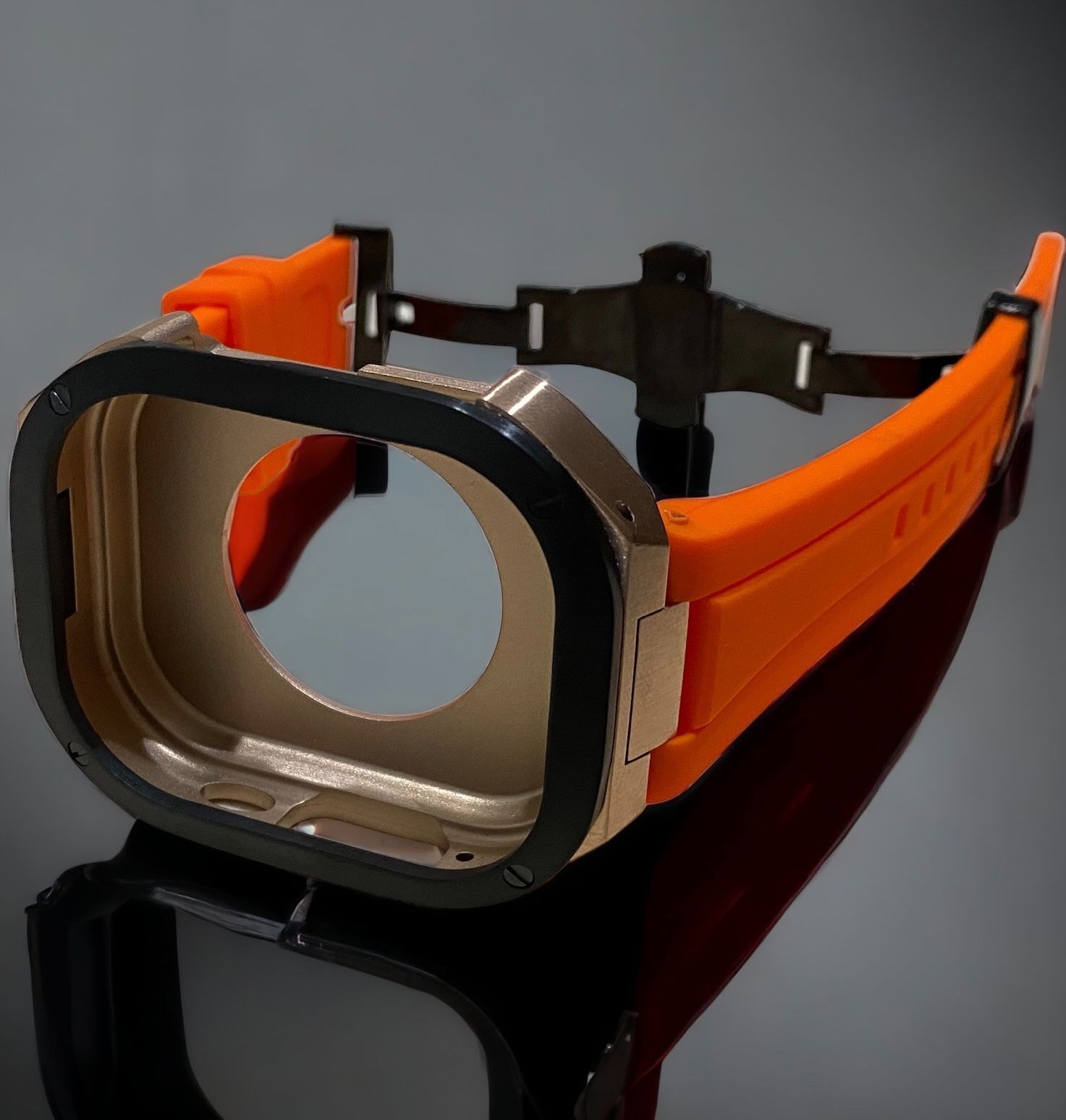 オレンジ×ローズブラック 49mm apple watch ultraアップルウォッチラバーメタルカバーセット ウルトラ 49ミリ用 カスタム ultra2