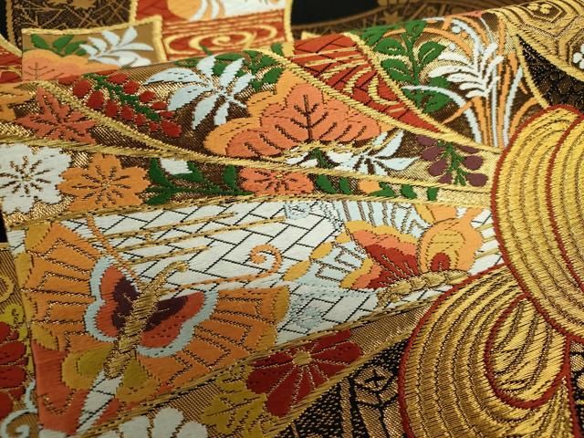 平和屋着物○西陣 河合美術織物謹製 六通柄袋帯 唐織 束ね熨斗舞蝶花鳥