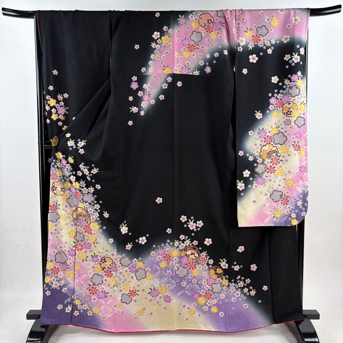 美品】 振袖 身丈165cm 裄丈70.5cm L 袷 やまと 雪輪 桜 金彩 ぼかし