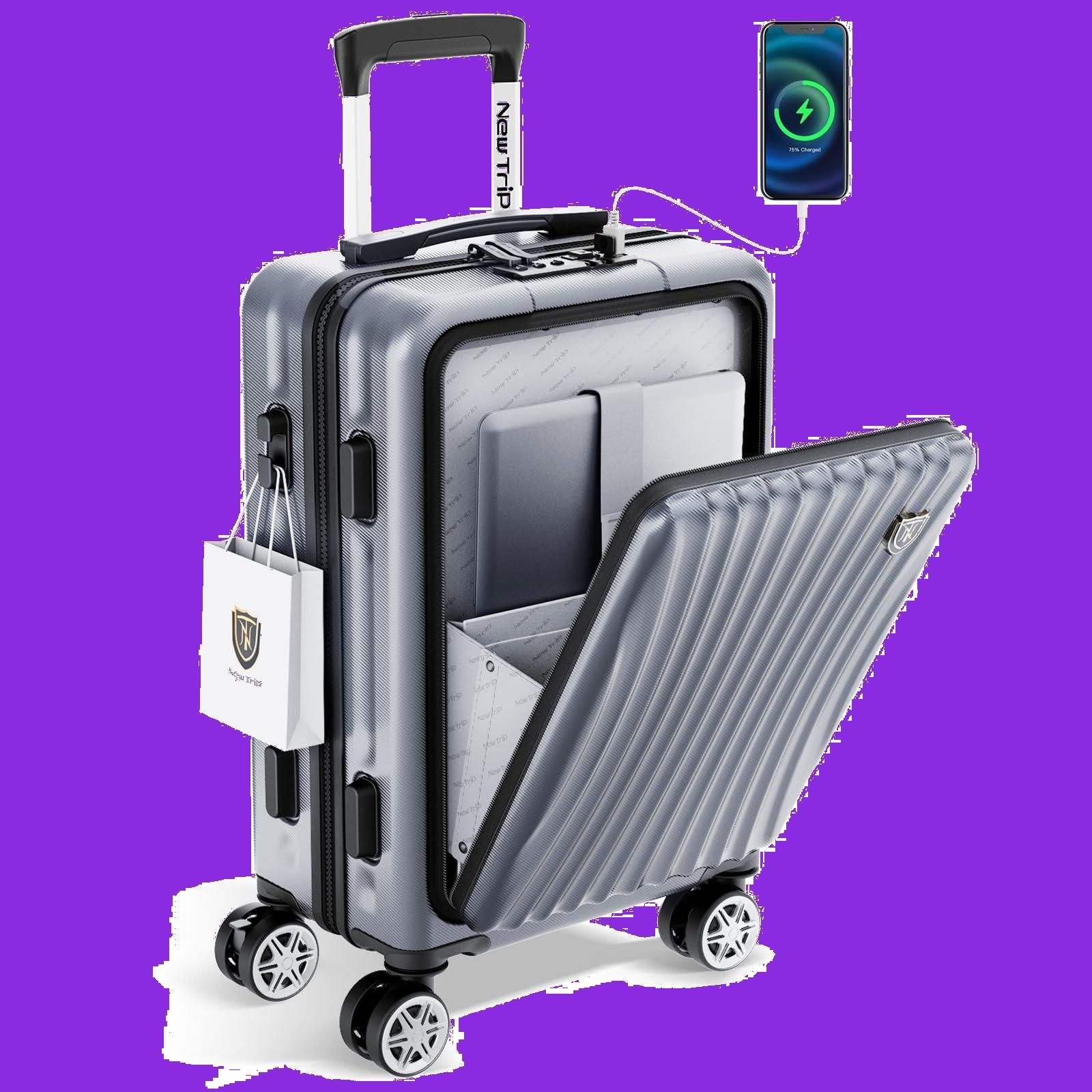 Sサイズ USBポート付き キャリーケース ストッパー付き YKKファスナー フロントオープン TSAロック 静音 機内持ち込み ダブルキャスター スーツケース ビジネス 出張 Trip 1-3泊 40リットル New グレー