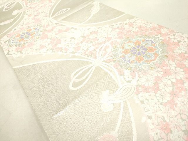 平和屋着物◎六通柄袋帯 唐織 結び紐正倉院花文 金銀糸 逸品