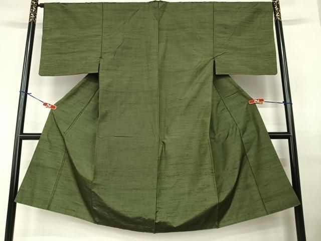 平和屋着物●男性 紬 アンサンブル 長襦袢 袷 セット 色無地 海松茶色 正絹 AABA0332zg