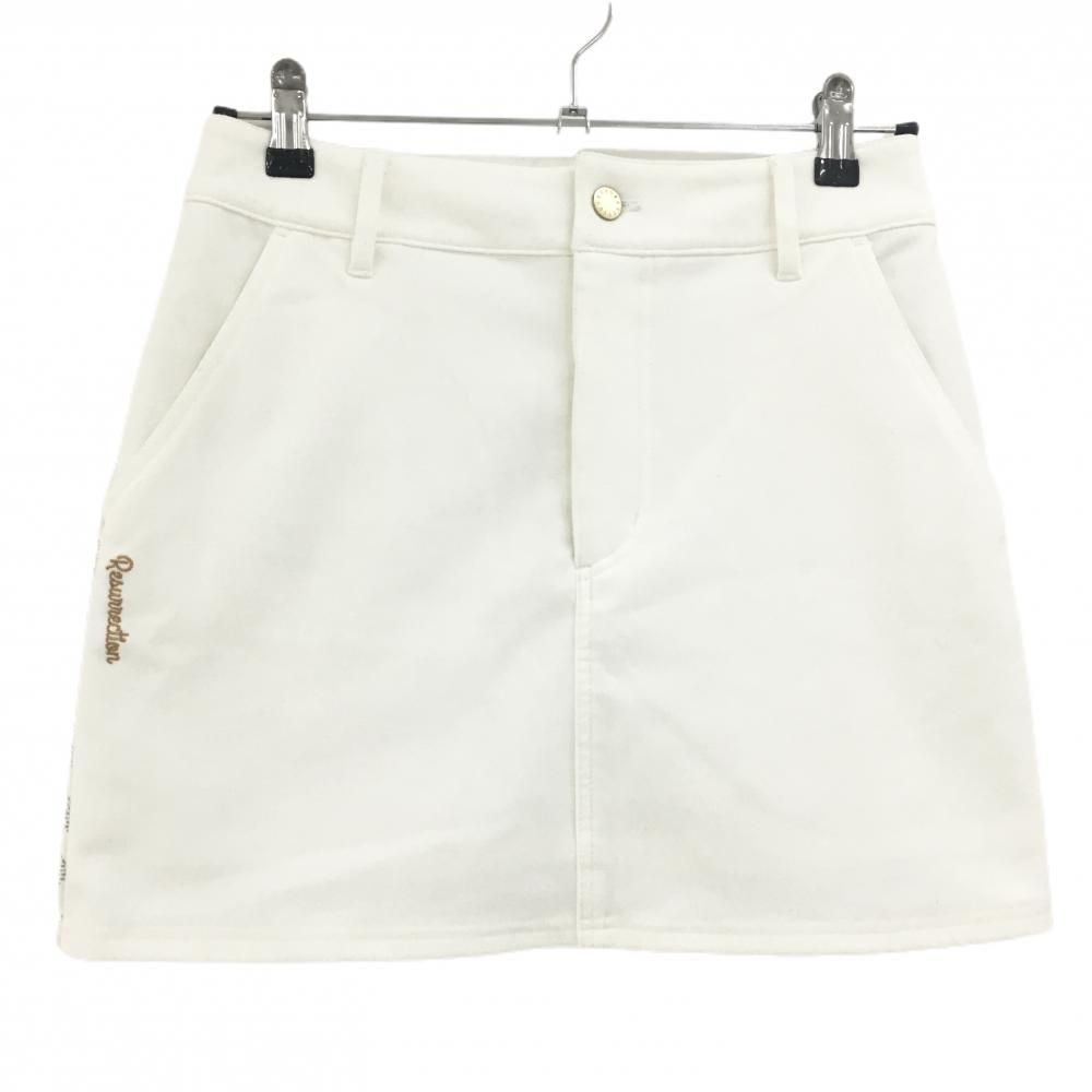 【美品】レザレクション スカート 白×グレー 後ろ総柄 微起毛素材 ストレッチ レディース M ゴルフウェア Resurrection