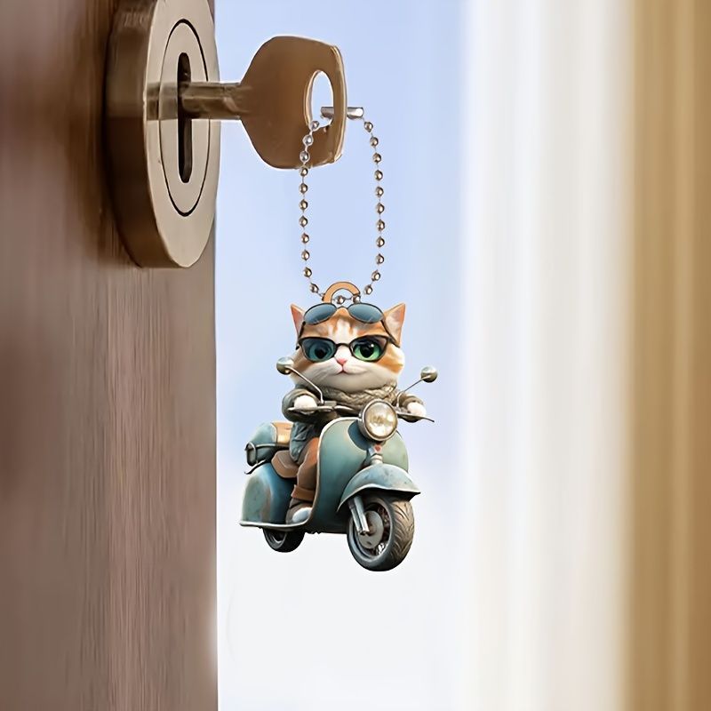 キーホルダー 猫 バイク 原付き かわいい 平面 2D アクリル 8cm