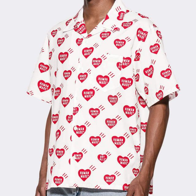 HUMAN MADE x Girls Don't Cry ヒューマンメイド ガールズドントクライ 別注 日本製 ALOHA SHIRT ハートプリント アロハシャツ L ホワイト 半袖 オープンカラー トップス【中古】【HUMAN MADE × Girls Don't Cry】 HUMAN MADE x Girls Don't Cry ヒューマンメイド ガールズドントクライ