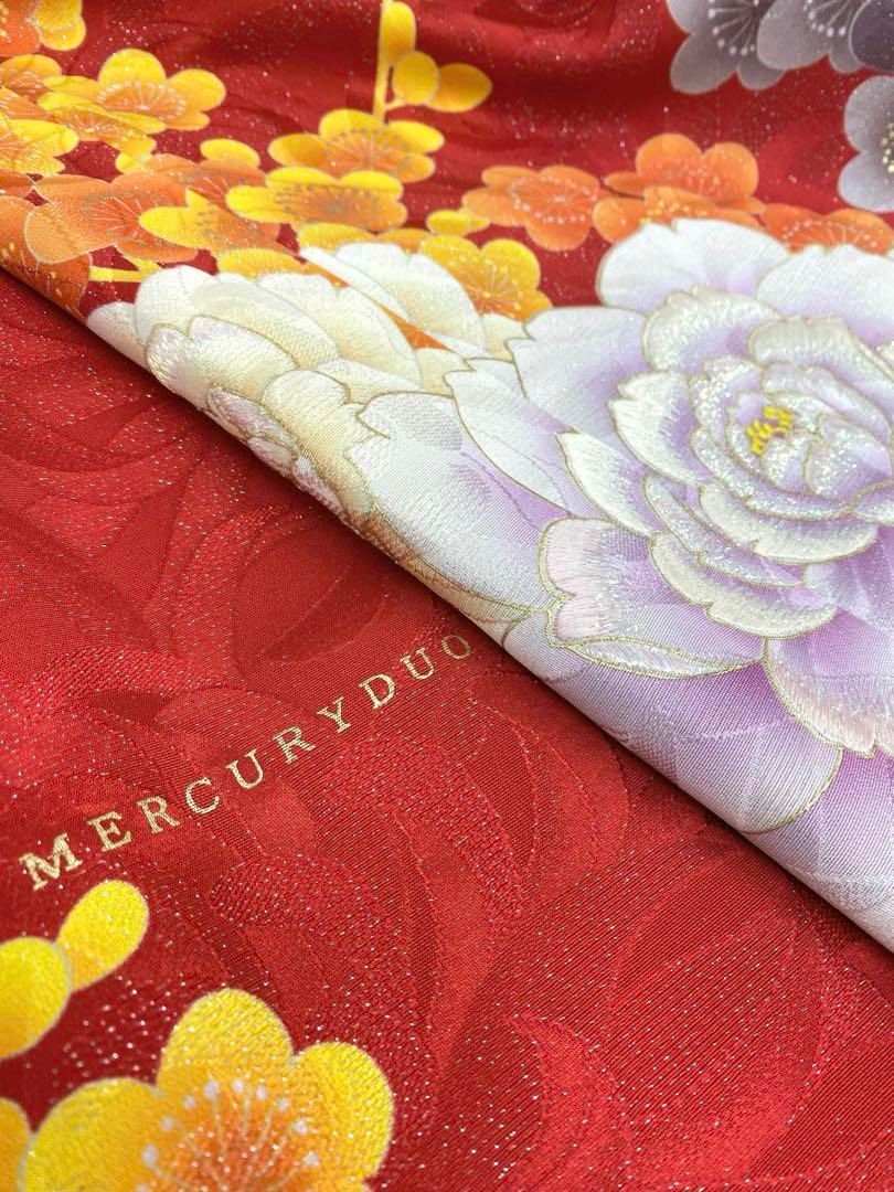 振袖 MERCURYDUOR 仮絵羽 京友禅 牡丹 正絹 未仕立て品 八掛付き