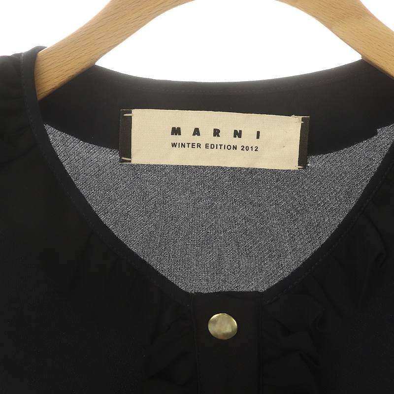 マルニ MARNI フリルノースリーブワンピース 膝丈 38 ネイビー /DO