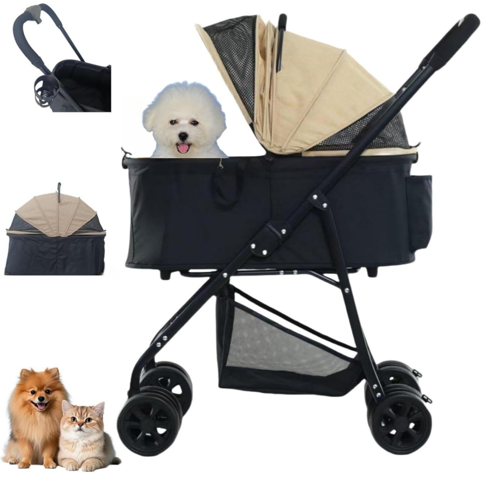 組み立て簡単 犬用ベビーカー 2秒折りたたみ 収納簡単 ワンボタン折りたたみ 持ち運び簡単 お手入れ簡単 カート 犬 ワンボタン開閉 カップホルダーフック付き 後輪ブレーキ 360度回転 コンパクトな多頭飼い用ベビーカー お出かけに便利 取り外し な4輪P
