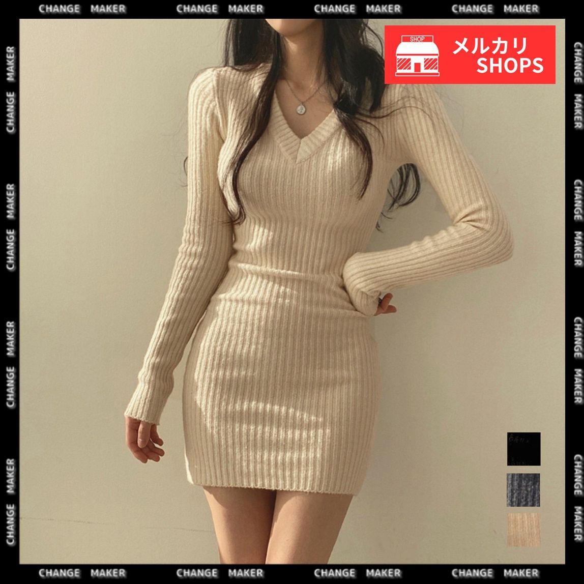 ★ ★スリムフィット ニット ミディ丈 ワンピース miniministore ミニニットワンピース スリムフィット韓国