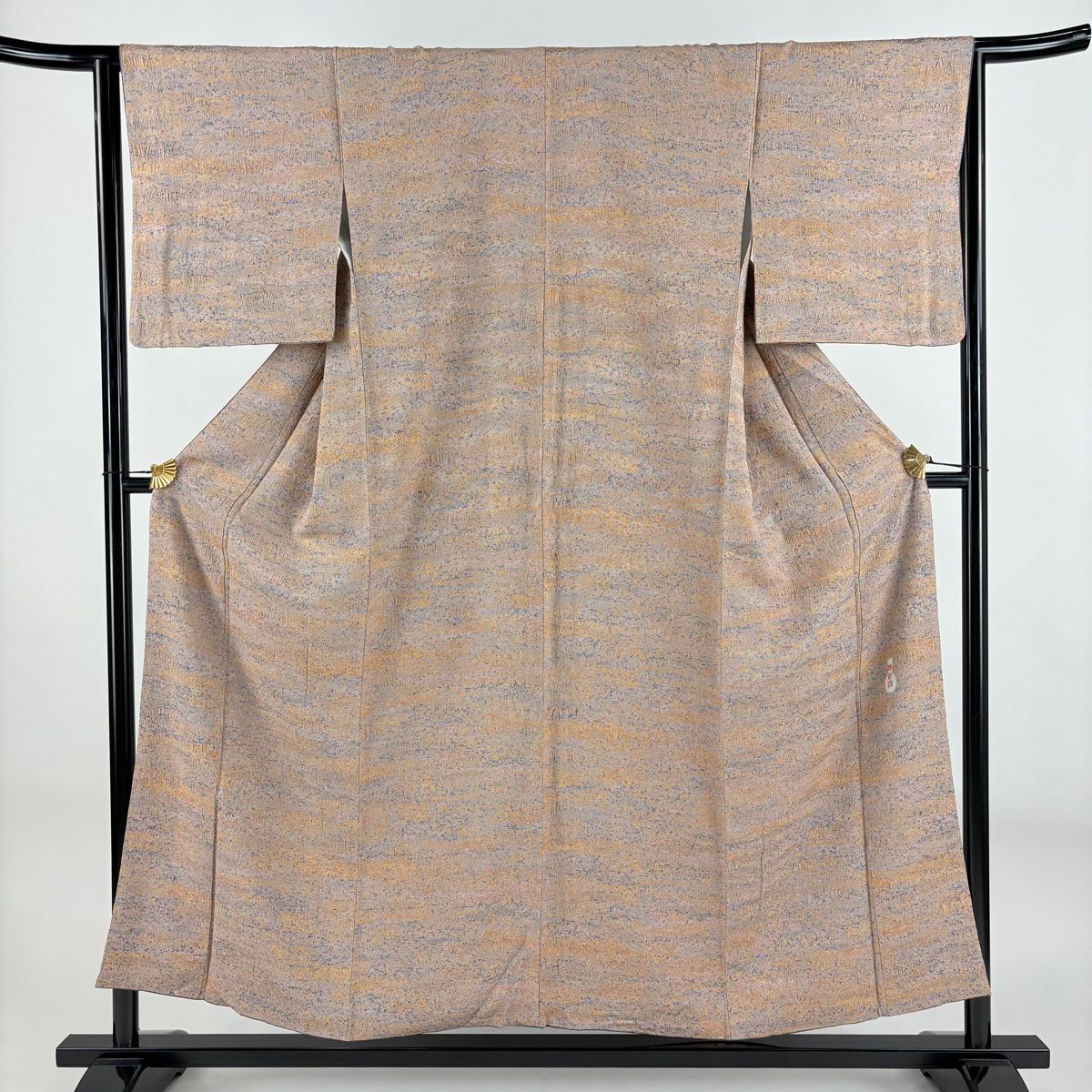 小紋 身丈154.5cm 裄丈64.5cm M 袷 幾何学模様 陶彩染 薄茶色 正絹 秀品