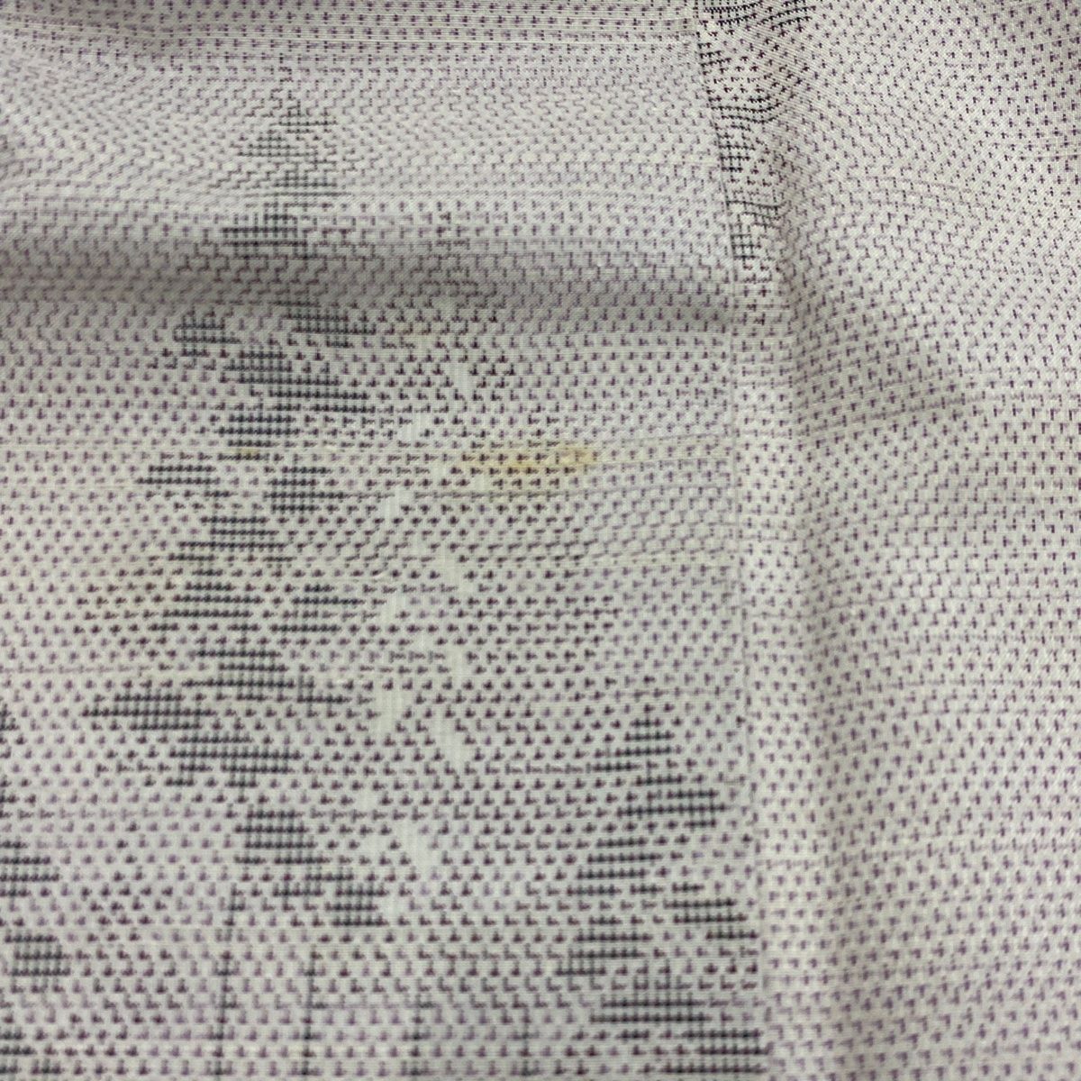 塩沢紬 身丈165cm 裄丈66cm M 袷 証紙 樹木 灰紫 正絹 名品 【中古  