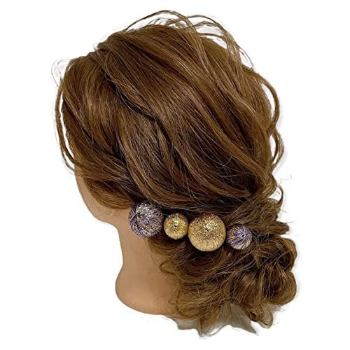 和装髪飾り 玉かんざし 紫ゴールド - メルカリ