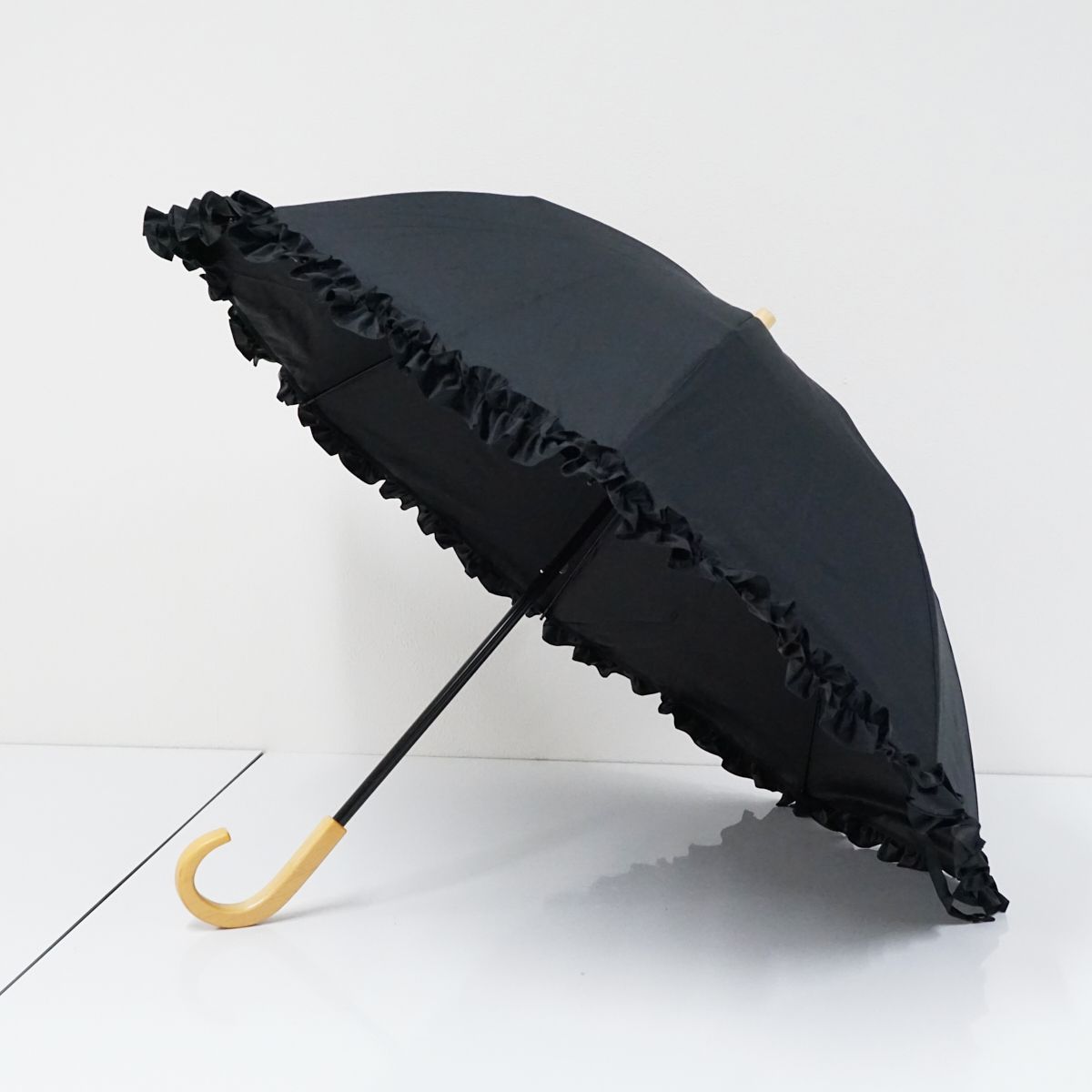 日傘 サンバリア100 完全遮光折日傘 USED美品 2段折 フリル ブラック