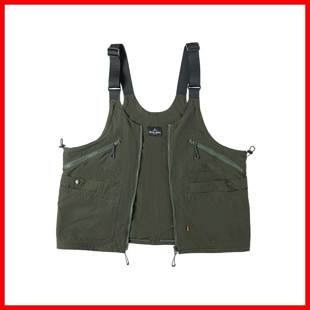 マルチポケット ナイロンベスト ノースリーブ ジャケット メンズ ワークベスト レトロ ショルダーバッグ アウトドア 重ね着 両用 前開き カジュアル 機能ベスト 無地 チョッキ [hurtbasuketto] 