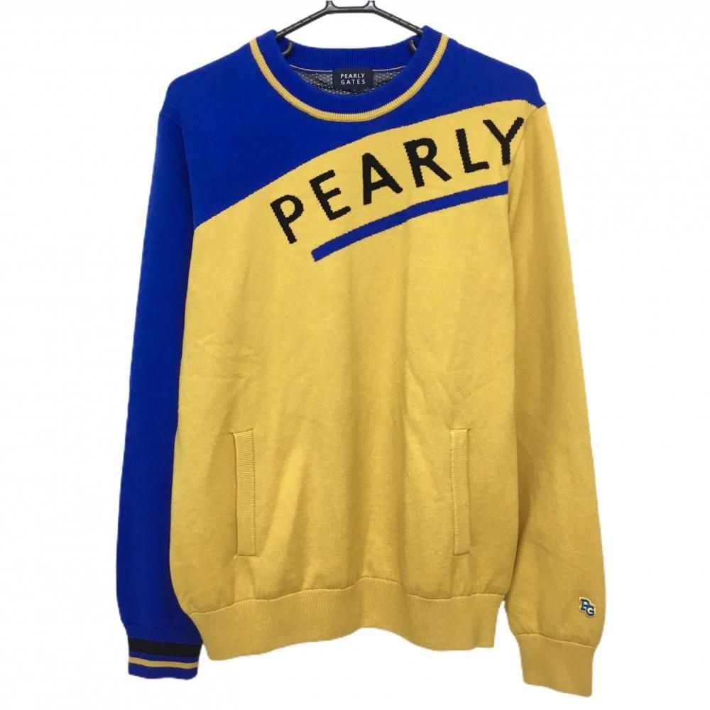 超 パーリーゲイツ セーター イエロー×ブルー 裏地付 ウール混 メンズ 6 XL ゴルフウェア 2025年モデル PEARLY GATES