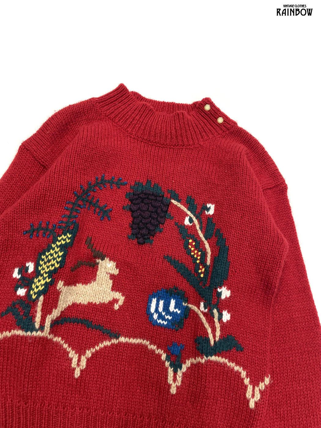 古着 J.Christopher 刺繍 総柄 長袖 ニット セーター 赤 ttu2510017