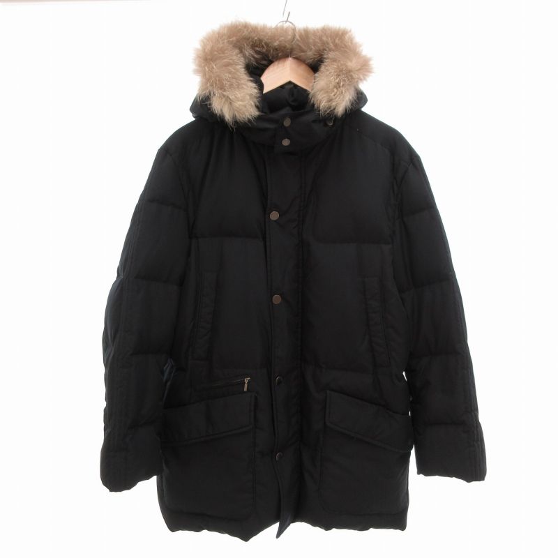 バーバリー ロンドン BURBERRY LONDON ダウンジャケット コート ファーフード付き 毛皮 ジップアップ ロゴボタン M 黒 ブラック BBN28-526 /FT