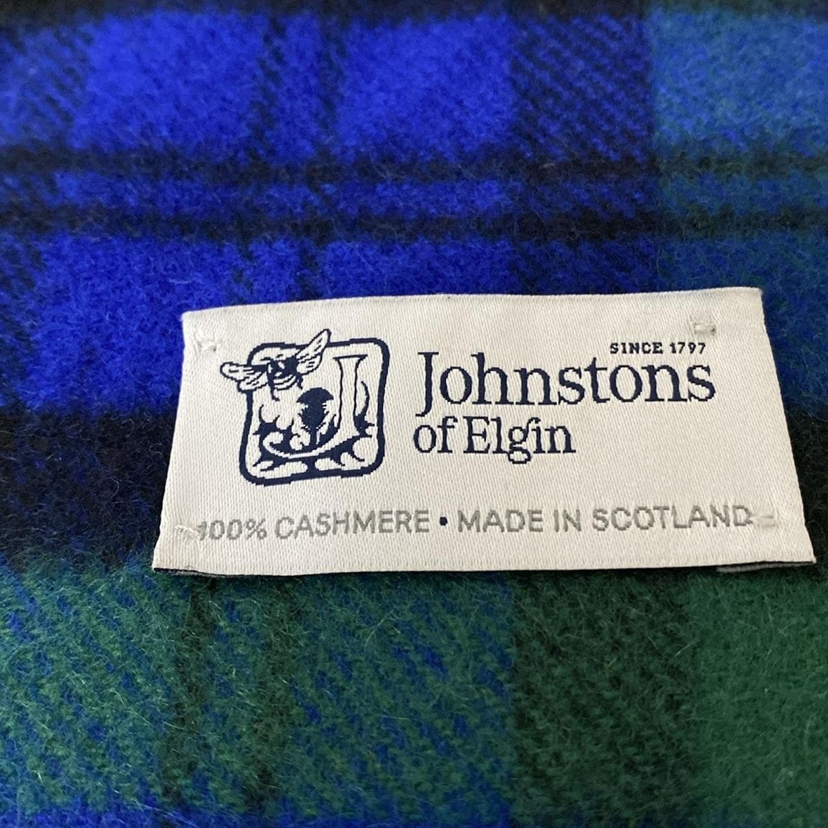 johnstons of elgin(ジョンストンズ) マフラー美品 - グリーン×ブルー  